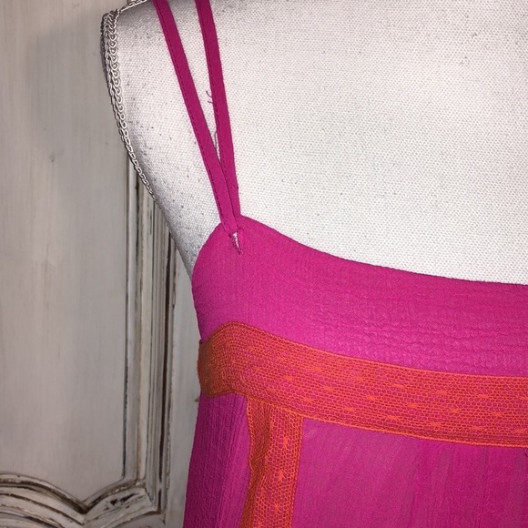 Rachel Rachel Roy Fuchsia With Orange Lace Accent Trim Spaghetti Strap Dress - Picture 3 of 11